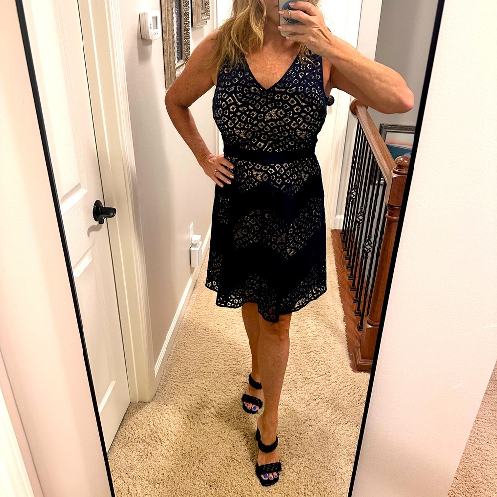 The Limited navy embroidered lace sleeveless V-neck dress sz 10